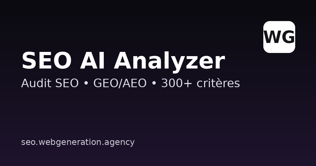 SEO-AI Analyzer — tableau de bord audit SEO 339 critères GEO et IA
